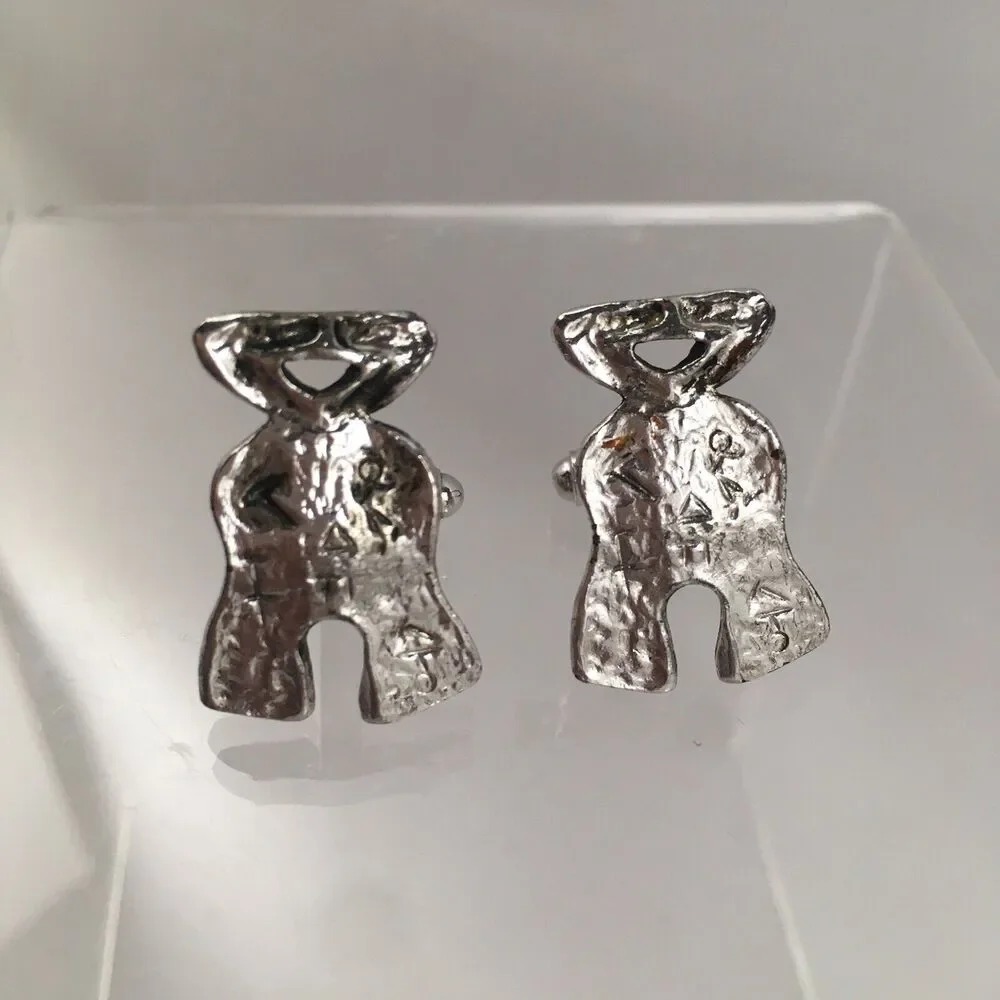 Alien Humanoid Human Figure Cufflinks Silver Tone Southwestern VTG Shields J4